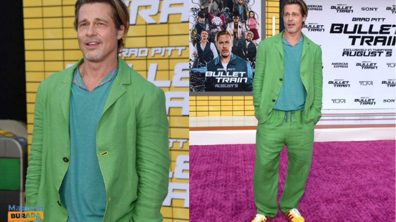 Brad Pitt 'Suikast Treni' prömiyerindeki renkli stiliyle yine dikkatleri üzerine çekti
