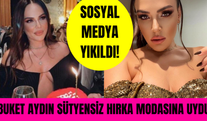 Buket Aydın sütyensiz hırka modasına uydu