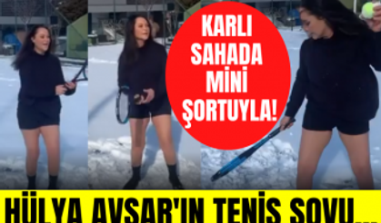 Hülya Avşar karla kaplı sahada mini şortuyla tenis oynadı! Hülya Avşar karlı havada şov yaptı!