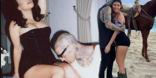 Kourtney Kardashian kocasının kucağında poz verdi