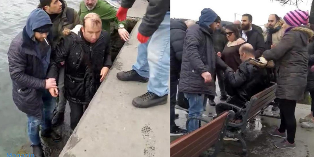 Çığlıkları sahili inletti! Denize düşen görme engelli çift için zamanla yarıştılar