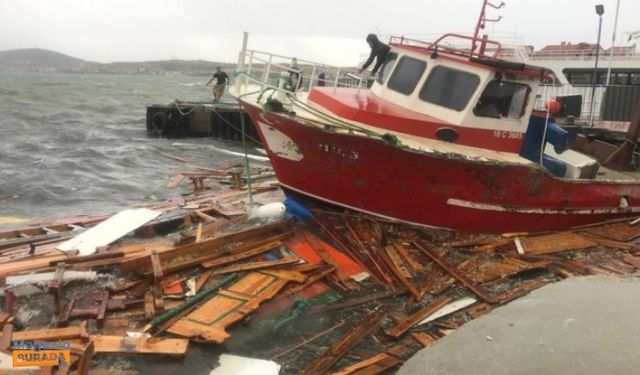 Ayvalık'ta fırtına koptu! 20 tekne sular altında kaldı