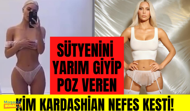 Sütyenini tam giymeyip ayna karşısında poz veren Kim Kardashian nefes kesti