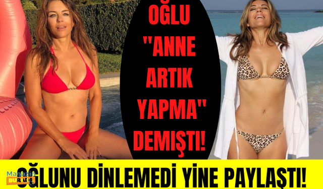 Oğlunun "Anne artık yapma" sözünü dinlemeyen ünlü manken Elizabeth Hurley, bomba bir pozunu daha paylaştı