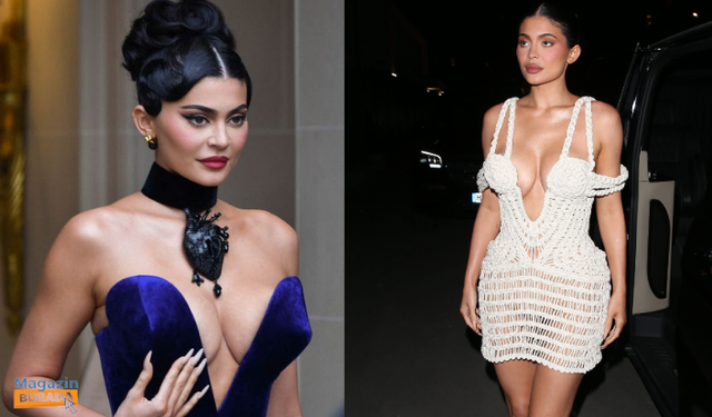 Paris'ten Kylie Jenner geçti! Ten rengi tül elbisesiyle mankenlere taş çıkardı