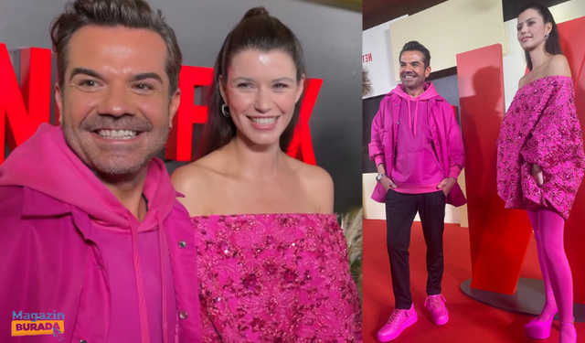 Beren Saat ve Kenan Doğulu pembe tarzlarıyla Netflix gecesine damga vurdu!