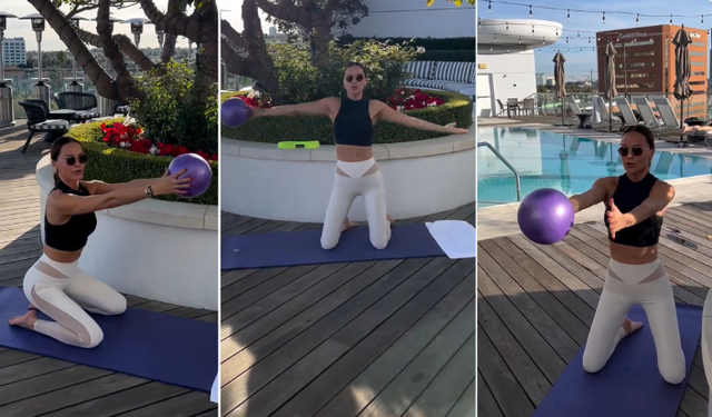 Ebru Şallı'nın açık havada pilates yaptığı anlar!