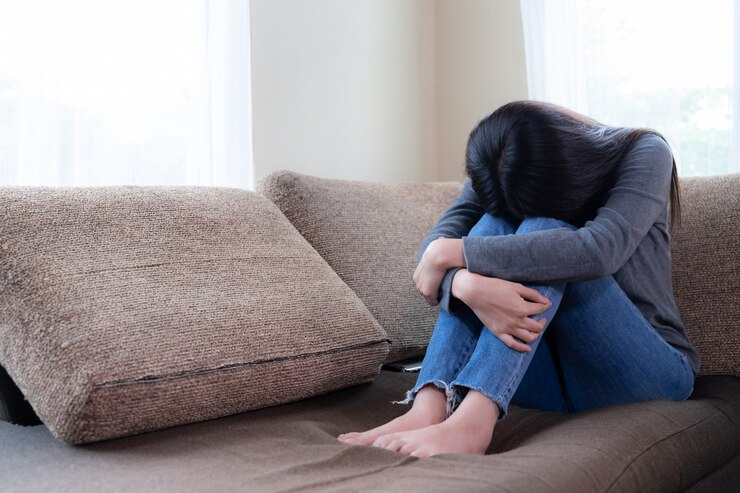 Emotional Young Woman Was Depressed Sofa 1150 15515