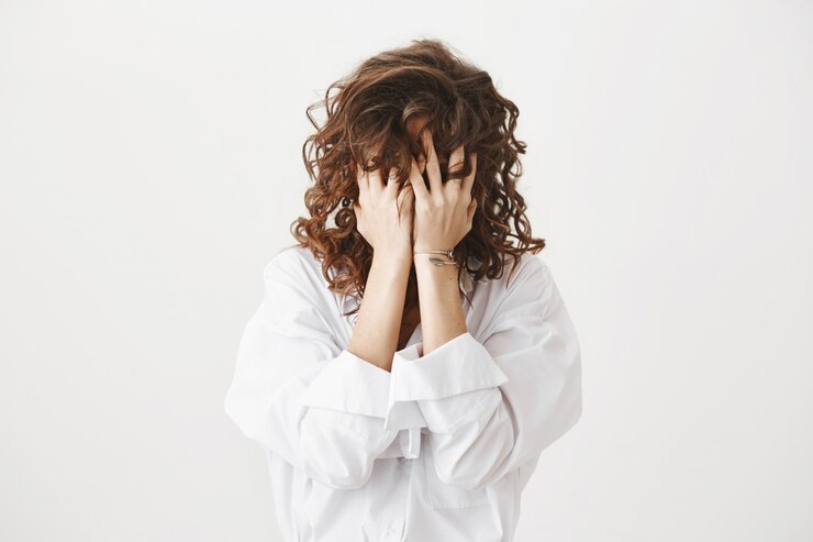 Troubled Distressed Woman Press Hands Palms 176420 19474